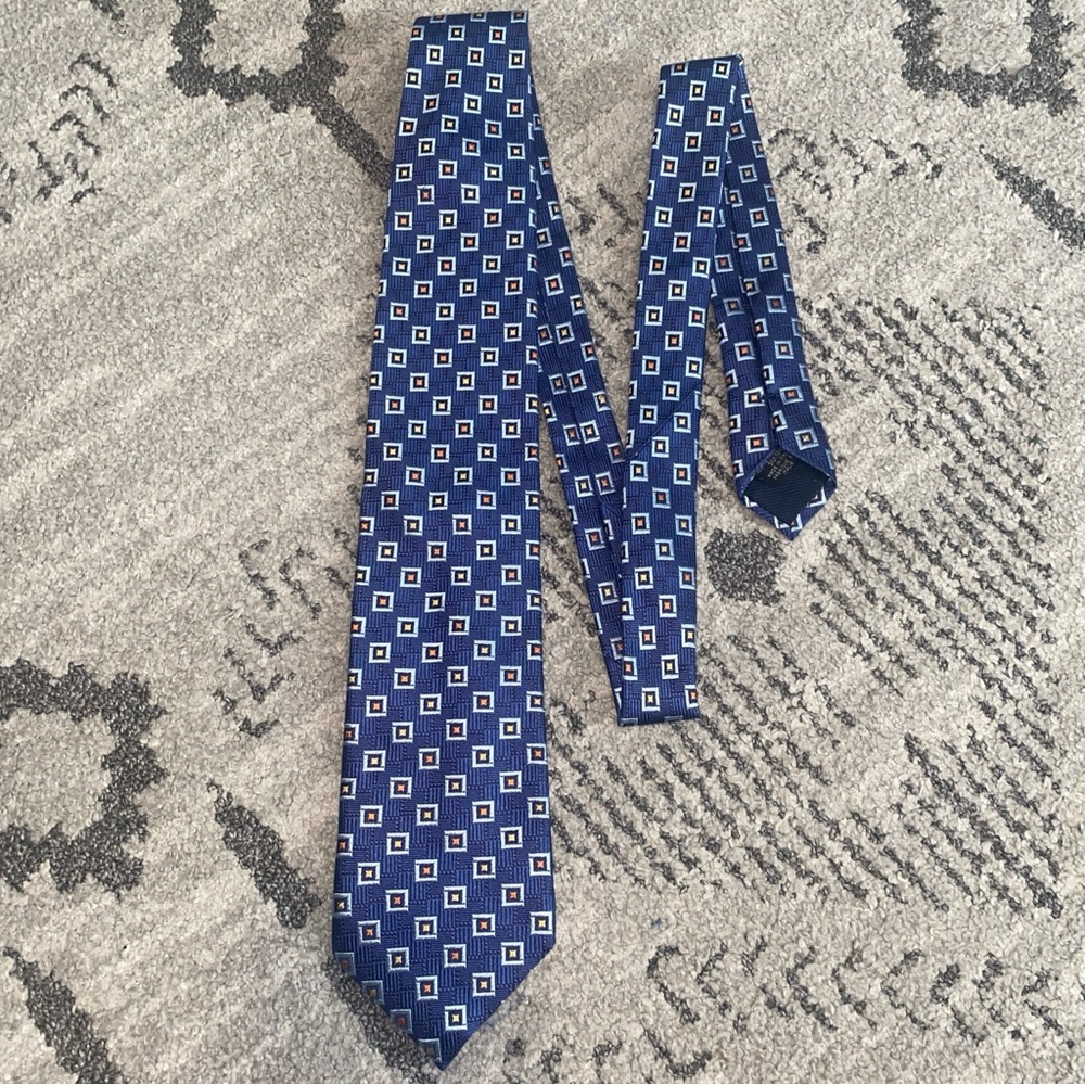 Canali Woven Blue Geometric Silk Tie Necktie Made in Italy 59”x‎ 3.75”Multicolor